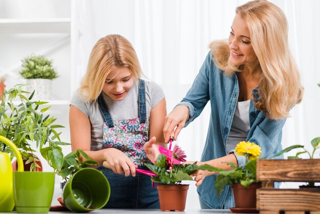 母と娘の花を植えること