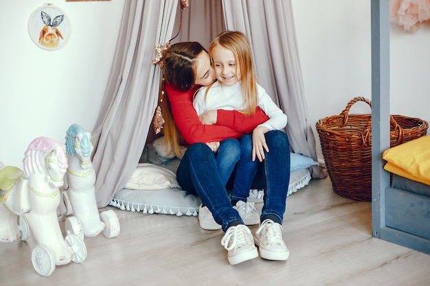 Mother and daughter playing