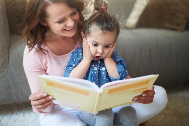 Mother and daughter reading a book