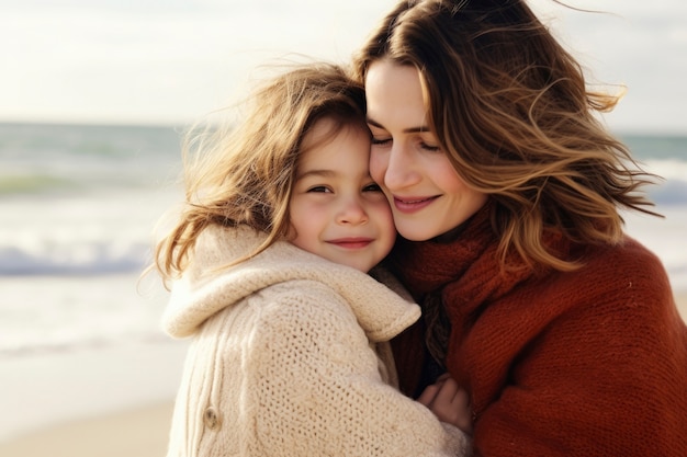 Mother and daughter spending time together on the beach