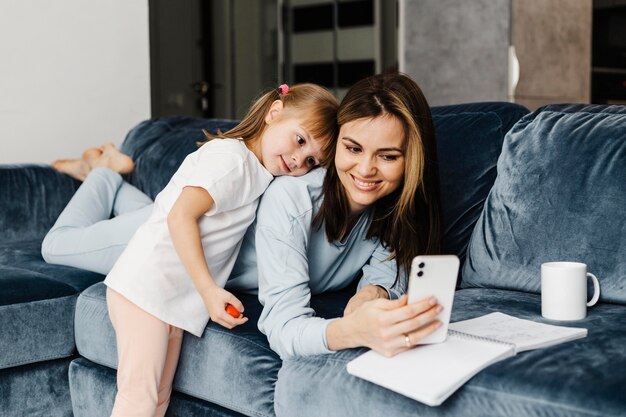 Mother and daughter taking a self photo