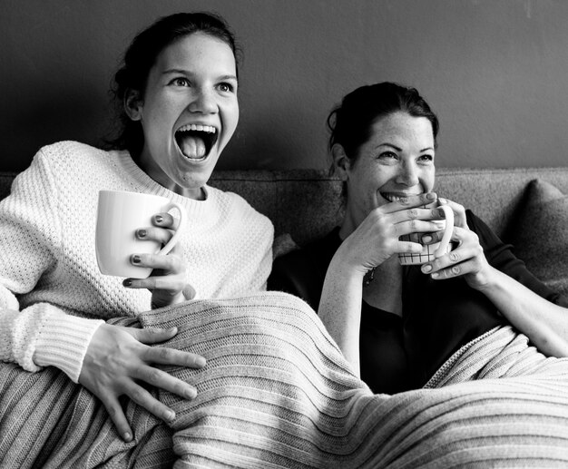 Mother and daughter time on the sofa