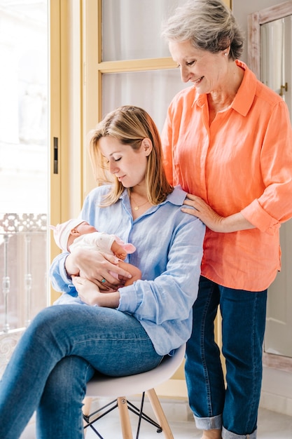 Free photo mother and daughter with baby