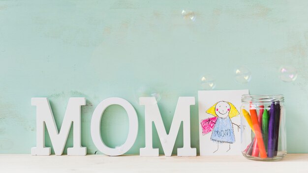 Mother day concept with kids drawing