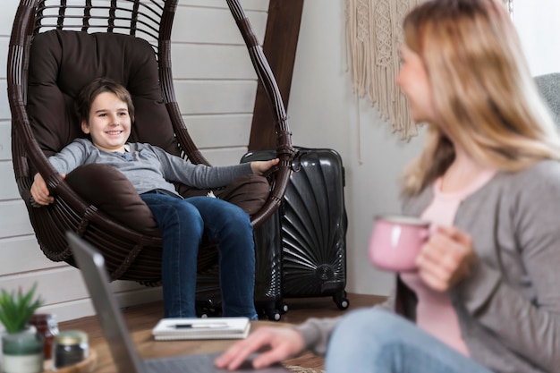 Mother enjoying work from home