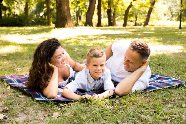 Mother and father spending time with their son