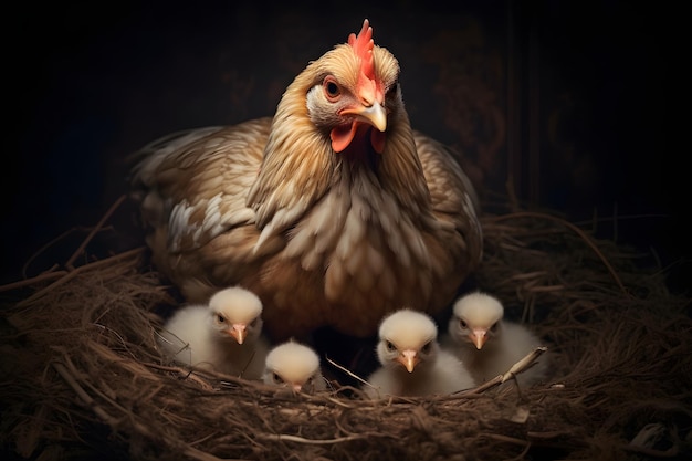 Free photo mother hen with chicks photography