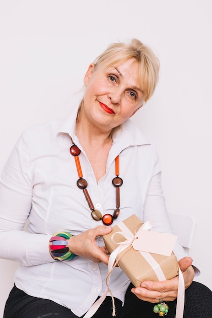 Mother holding present box