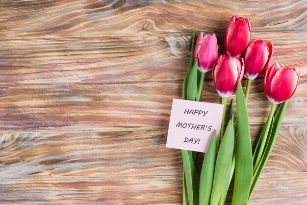 Mother's day background with card and pretty tulips