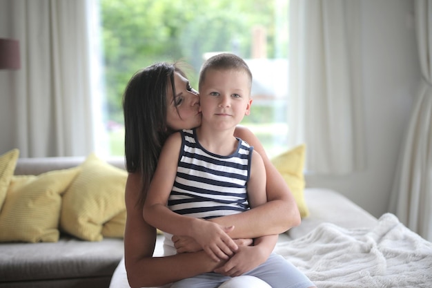 mother and son at home