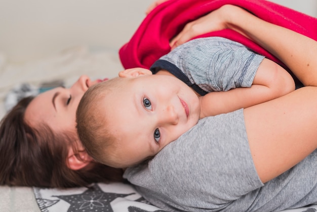 Mother and son resting