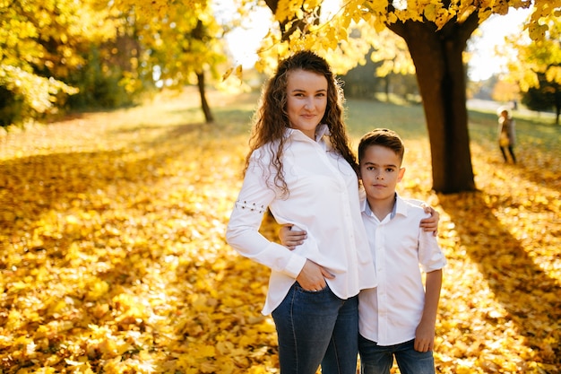 Mother and son spend time outdoors in the park