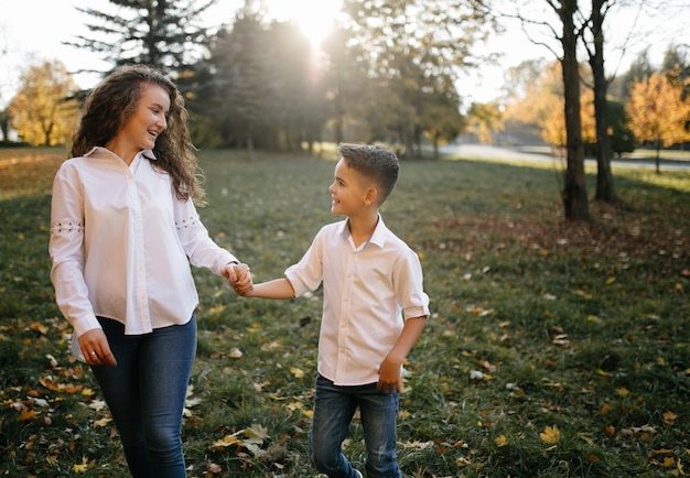 Mother and son spend time outdoors in the park