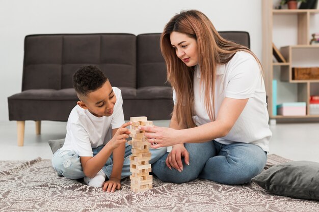 Mother and son spending time together