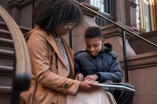 Mother and son spending time together