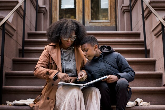 Mother and son spending time together