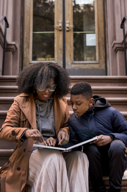 Mother and son spending time together