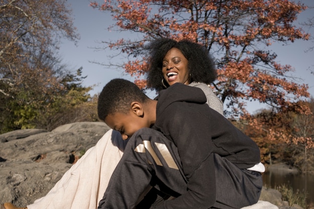 Mother and son spending time together