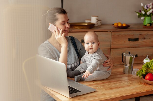 Mother with baby at home