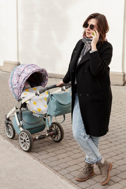 Mother with baby outdoors