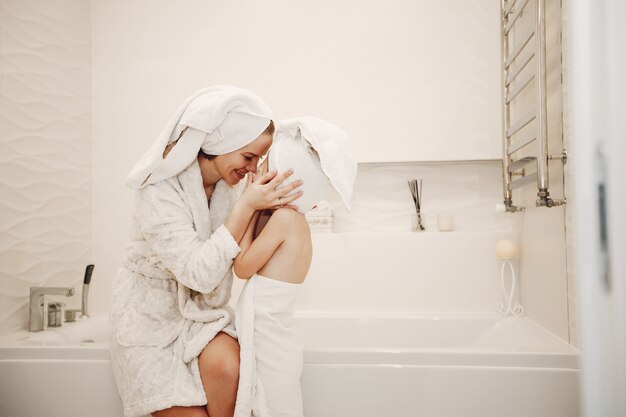 mother with cute blond daughter