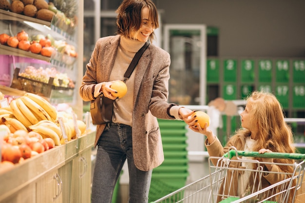 Mother with daughter at a grocery store