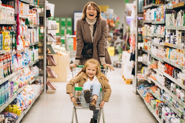 Mother with daughter at a grocery store