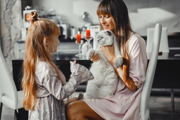 Mother with daughter at home