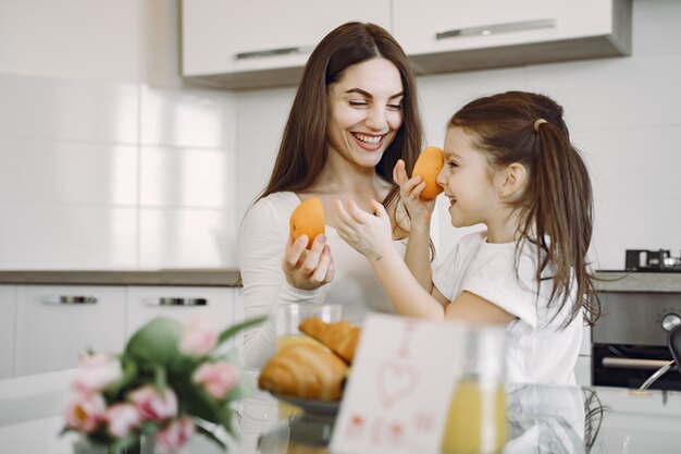 Mother with daughter at home