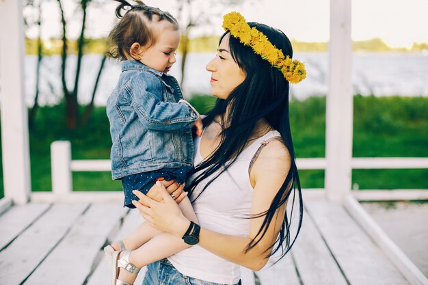 Mother with daughter in a park