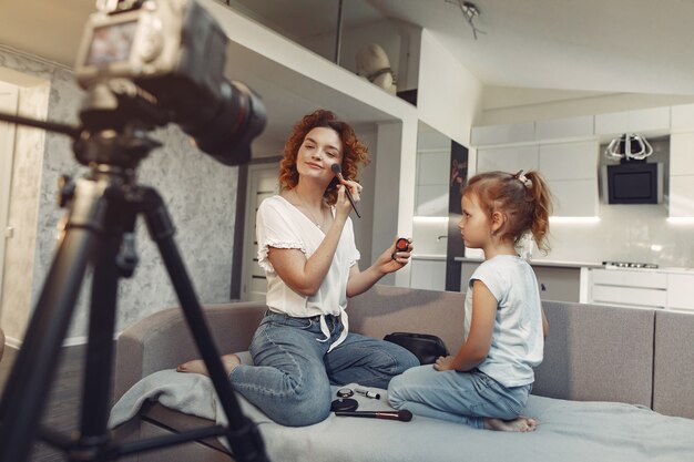 Mother with daughter shoots a beauty blog