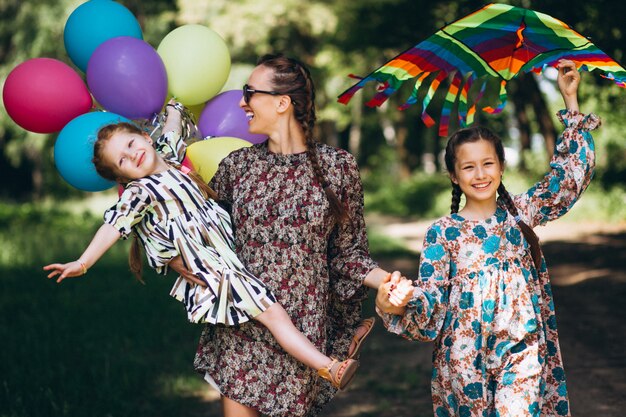 Mother with daughters in park