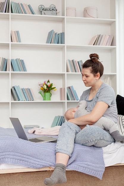 Mother with her child at home