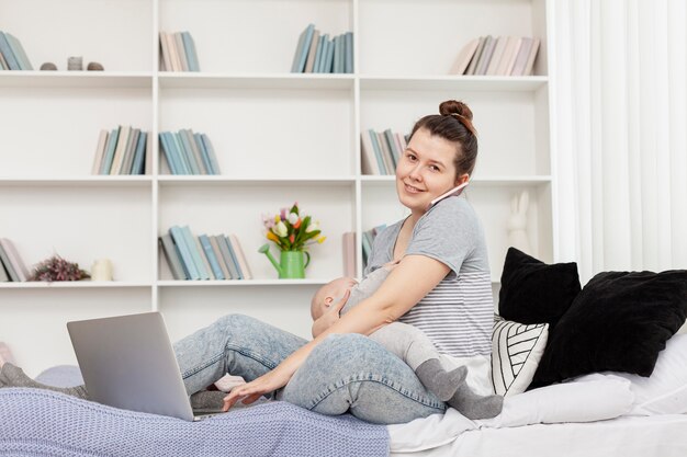 Mother with her child at home