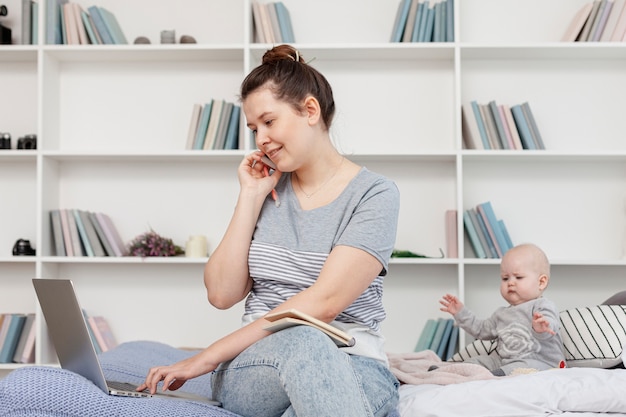 Mother with her child at home