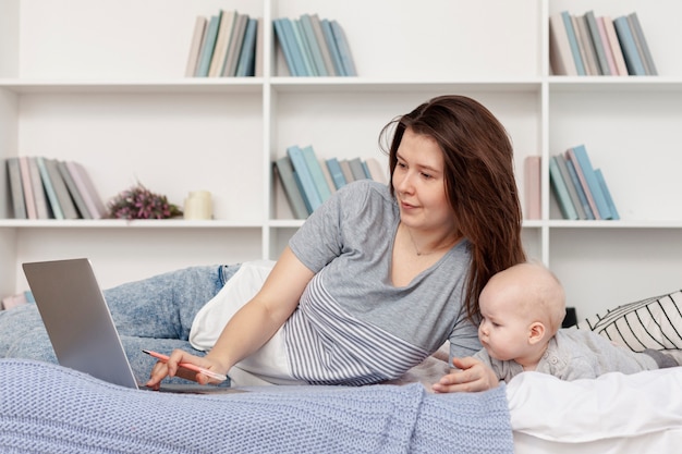 Mother with her child at home