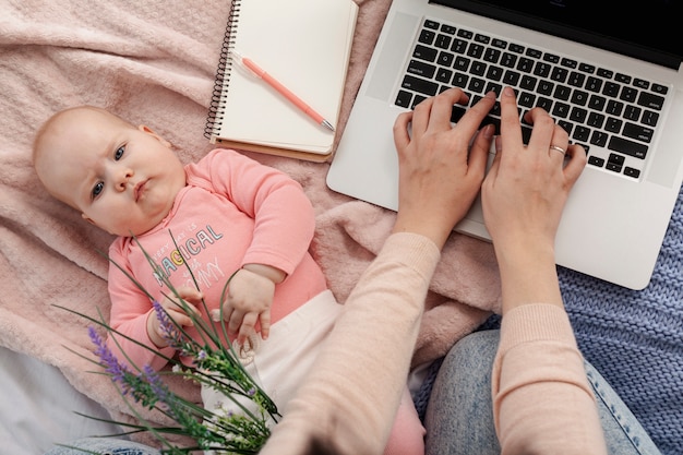 Mother with her child at home