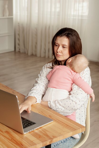 Mother with her child at home