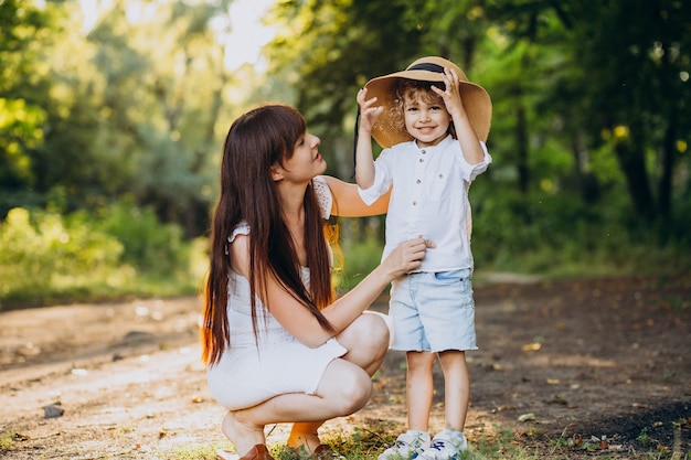 Mother with her son having fun in park