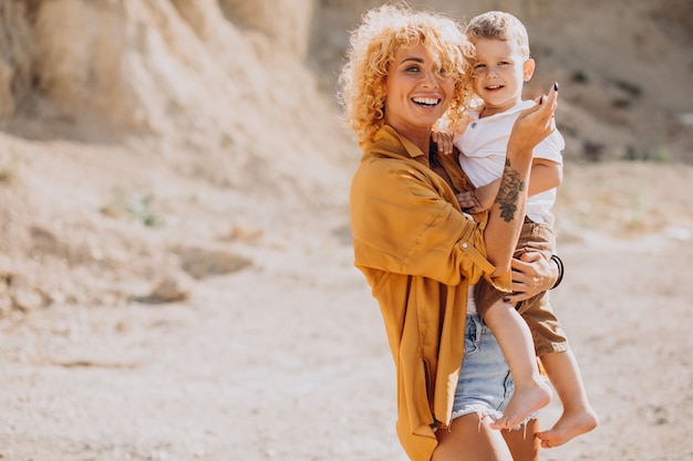 Mother with her son having fun