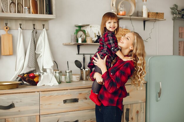 Mother with little daughter in a kitchen
