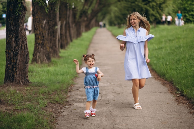 Mother with little daughter in park