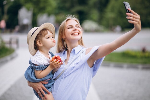 Mother with little daughter in park