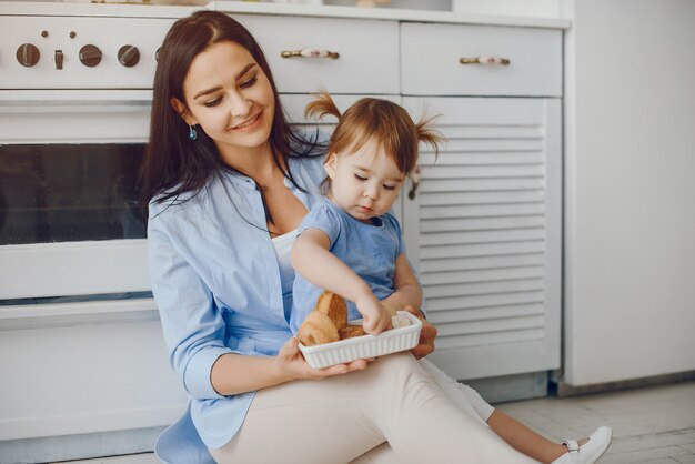 Mother with little daughter in a room