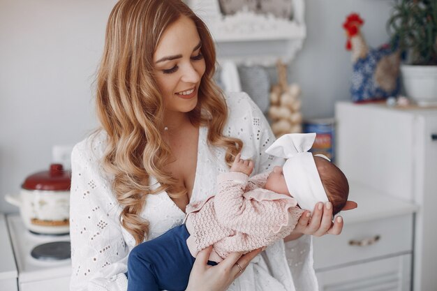 Mother with little daughter in a room