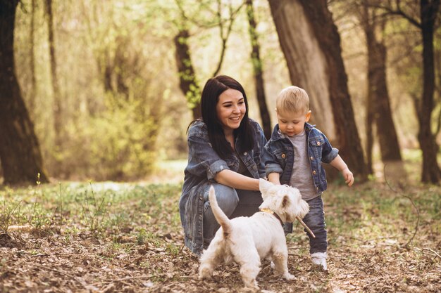 Mother with son and dog