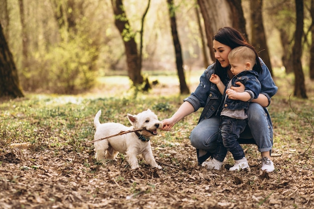 mother with son and dog