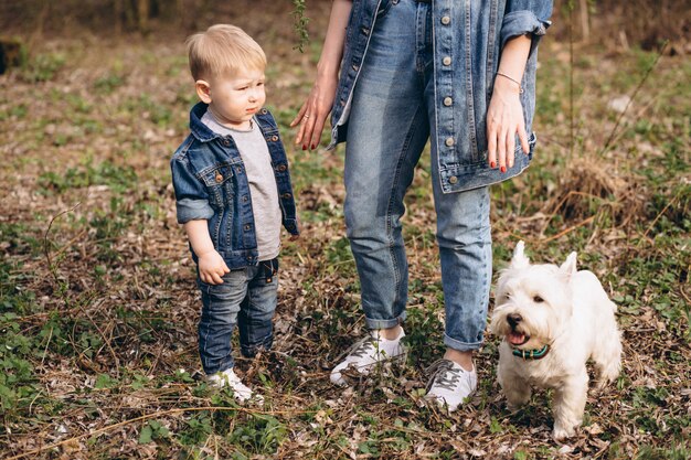 Mother with son and dog