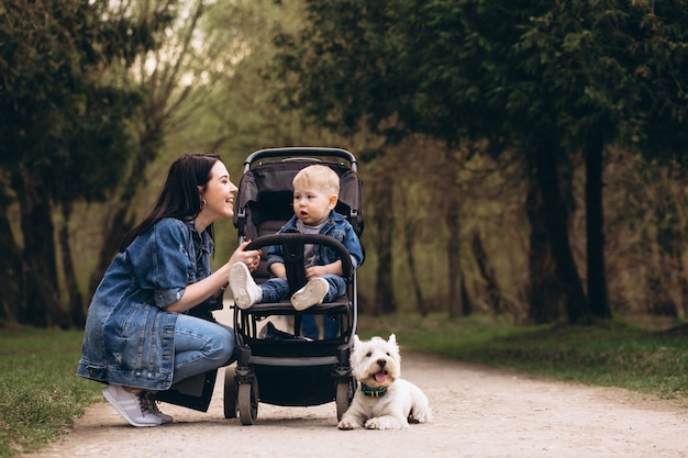 Mother with son and dog