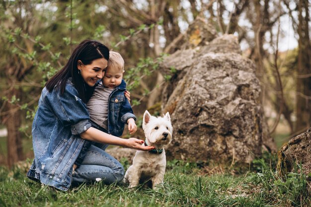 mother with son and dog